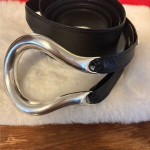 Tiffany & Co. vintage sterling silver Black Leather Belt Bag with Silver Detail